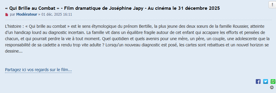 Forum film QUI BRILLE AU COMBAT